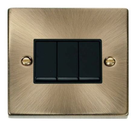 Click Deco Victorian Antique Brass 10A 3 Gang 2 Way Switch Black
