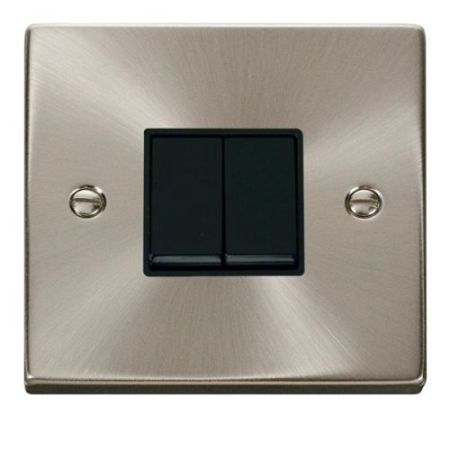 Click Deco Victorian Satin Chrome Vp 10A 2 Gang 2 Way Switch Black