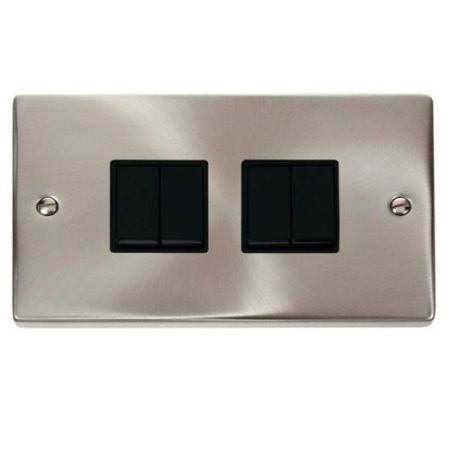 Click Deco Victorian Satin Chrome Vp 10A 4 Gang 2 Way Switch Black