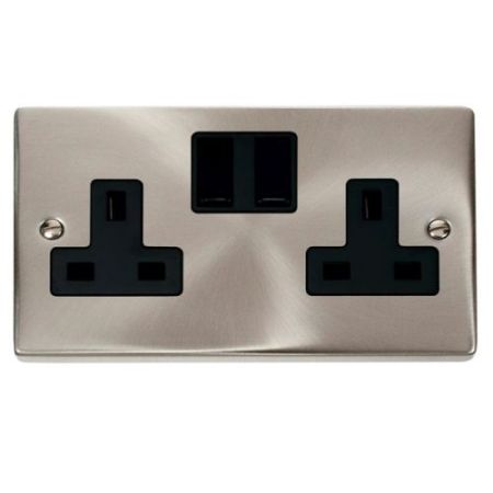 Click Deco Victorian Satin Chrome Vp 2 Gang 13A DP Switched Socket B