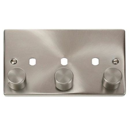 Click Deco Victorian Satin Chrome Vp 3 Gang Double Dimmer Plate & Knobs