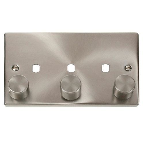 Click Deco Victorian Satin Chrome Vp 3 Gang Double Dimmer Plate & Knobs