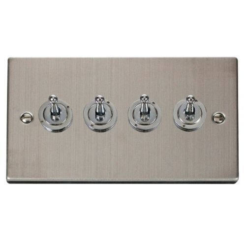 Click Deco Victorian Stainless Steel 10Ax 4 Gang 2 Way Toggle Switch