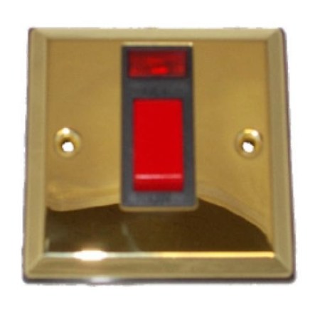 Plain Brass 45A DP Switch + Neon (Black Ins)