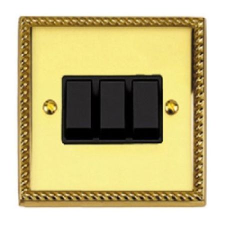 Roped Brass 3G 2w 6a Light Switch (Black Ins)