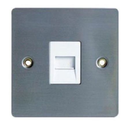 Flat Stainless Steel 1G Telephone Socket (White Ins)