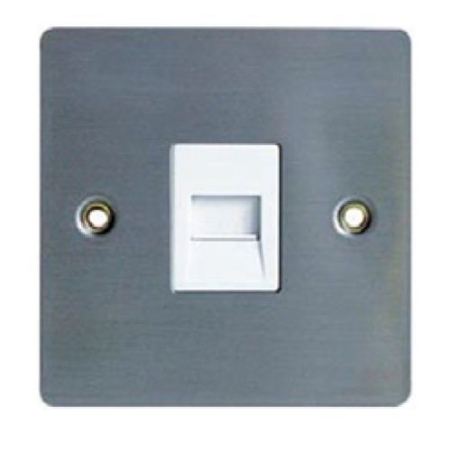 Flat Stainless Steel 1G Telephone Socket (White Ins)