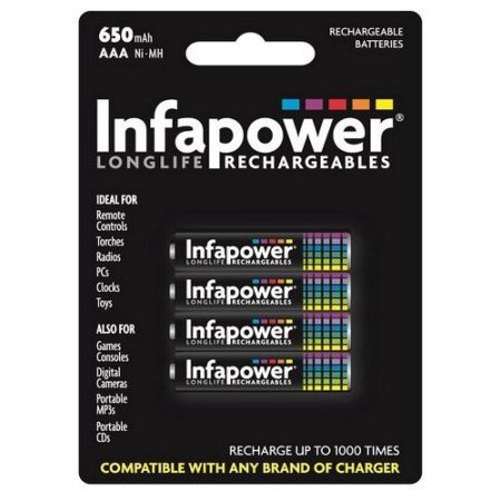 Infapower Aaa 650 Mah Rech. Batts. 4pk