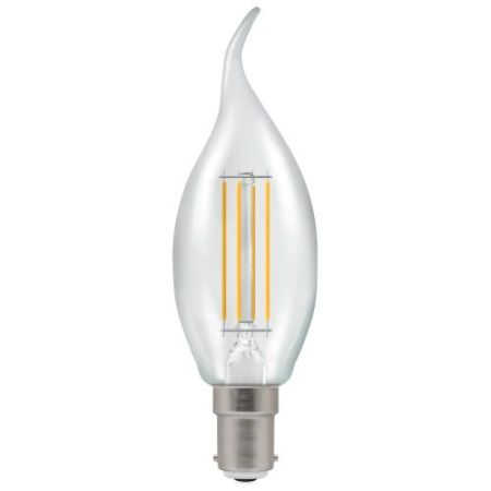LED Bent-Tip Candle 5w=40w=470lm Sbc Filament Duo Dimmable Warm White Clear