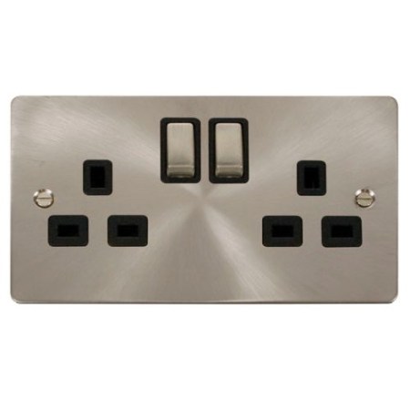 Click Define Brushed Stainless Flat Plate Ingot 2 Gang 13A DP Switch Socket