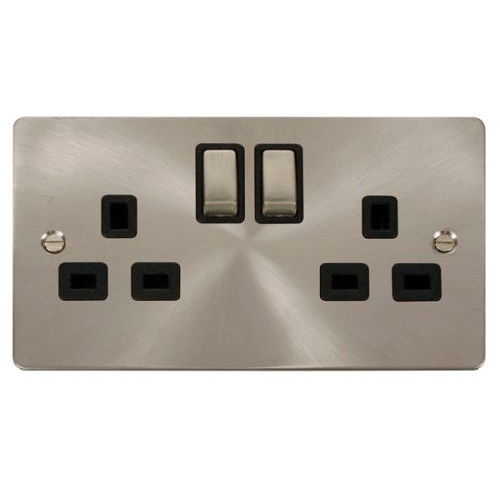 Click Define Brushed Stainless Flat Plate Ingot 2 Gang 13A DP Switch Socket