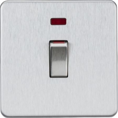 Knightsbridge 45A 1G DP Switch With Neon - Brushed Chrome