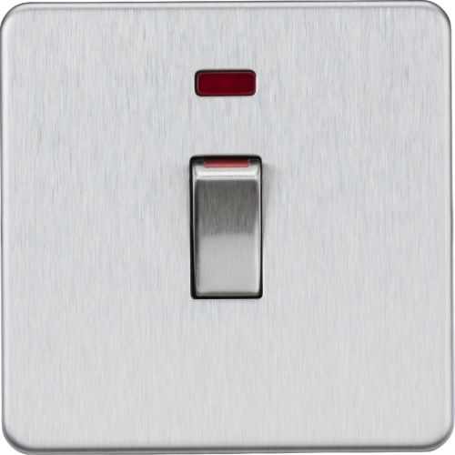 Knightsbridge 45A 1G DP Switch With Neon - Brushed Chrome