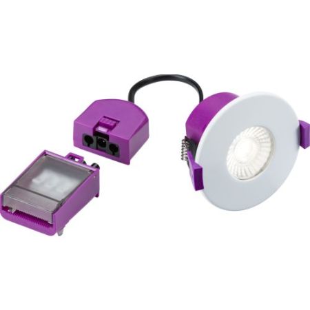 Knightsbridge Evo 5/7w 2700/3k/4k/6k Fixed IP65 Dimmable CCT Downlight+White Bezel (C/O-70mm)