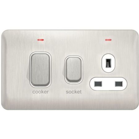 Schneider Lisse Screwless Brushed Chrome 45A Ccu + Socket White Insert