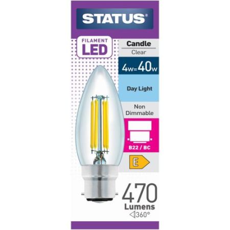 Status LED Filament Candle 4w=40w BC Clear Daylight