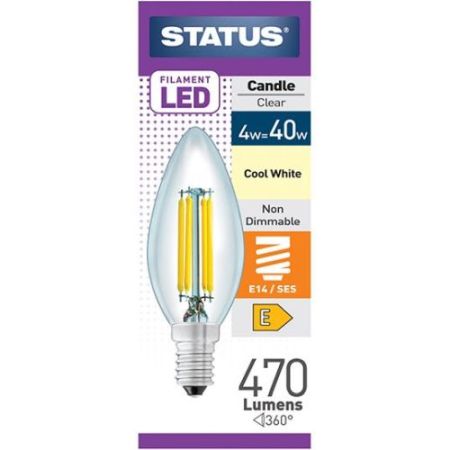 Status LED Filament Candle 4w=40w SES Clear C/W Pk10