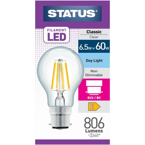 Status LED Filament GLS 7w=60w BC Clear Daylight