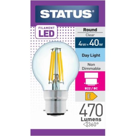 Status LED Filament Golfball 4w=40w BC Clear D/L