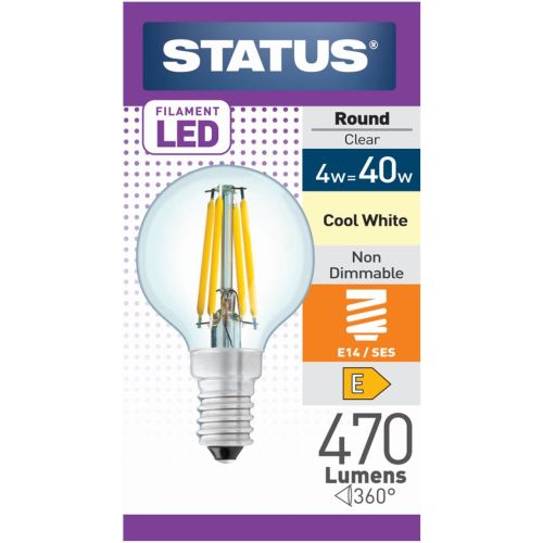 Status LED Filament Golfball 4w=40w SES Clear C/W