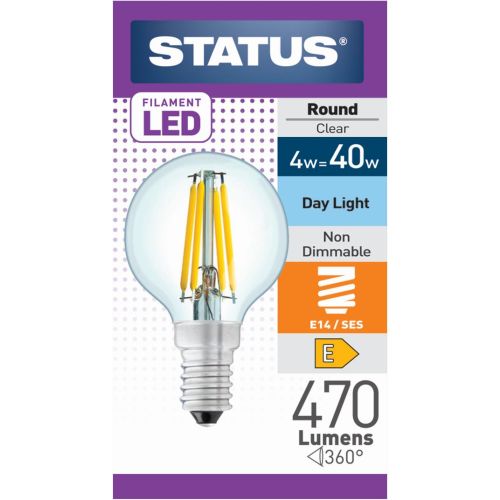 Status LED Filament Golfball 4w=40w SES Clear D/L