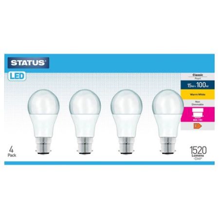 STATUS LED 15=100W GLS BC PEARL WW - 4PK