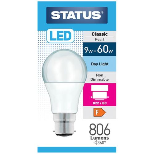 Status LED GLS A60 9w=806l=60w BC Opal Daylight Pk10