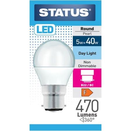 Status LED Golfball 5w=470l=40w BC Opal D/L Pk10