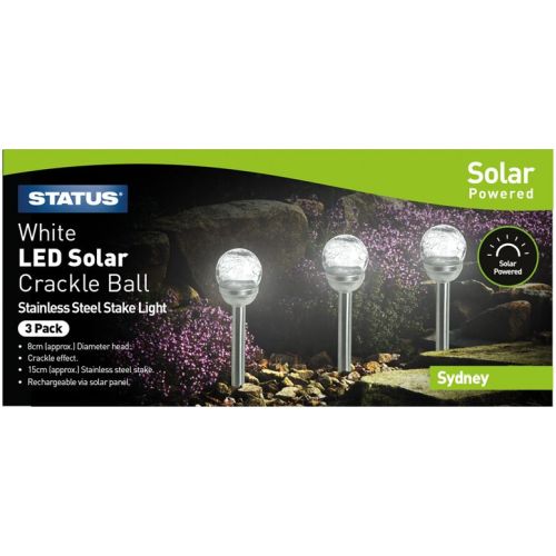 STATUS SYDNEY LED SOLAR STAKE LIGHT (3PACK)