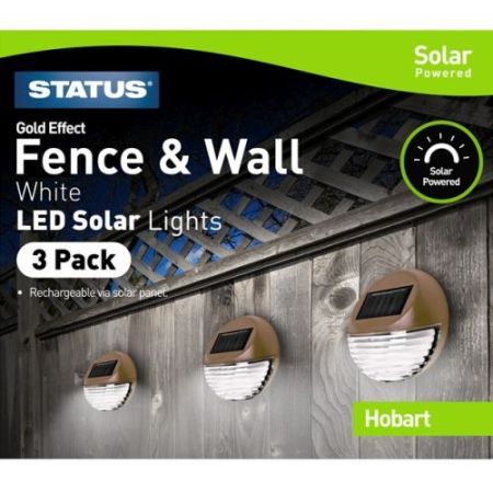 Status Hobart LED Solar Fence Lightgold Pack Of 3