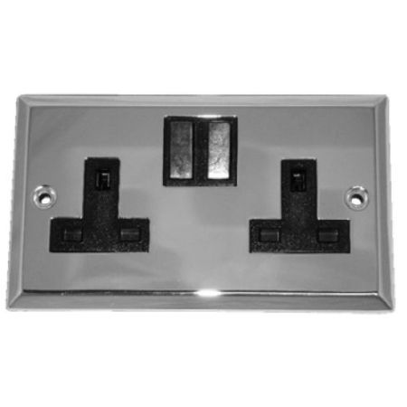 Polished Chrome 1G Switched Socket (Black Ins)